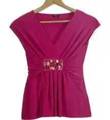 M&Co petite blouse, Womens 8,‎ embellished, jeweltone , short sleeve