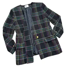 Amanda Smith Vintage Blazer Suit Jacket Wool Blend Rainbow Plaid L Large XL