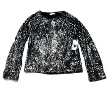 Equipment NWT  Abeline in Chrome Sequin Boxy Bell Sleeve Top XS $348