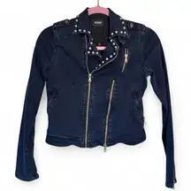 Hudson Jeans Blue Denim Studded Pearl Y2K Cropped Moto Jacket Womens XS Bratz