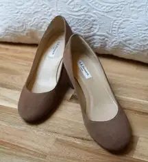 LK Bennett Clemence Closed Round Toe Block Heel Pumps Fawn Tan Suede Size 8 38.5