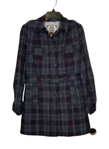 Empyre Overcoat Size Medium Gray Purple Plaid Womens Cotton‎ Button UP & Belted