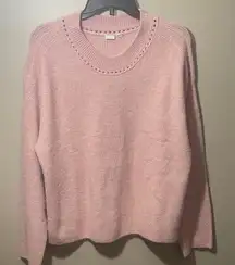 GAP large Soft Pink Crew Neck eyelet Sweater acrylic poly spandex comfy cozy