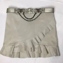 Naked Zebra Tan Faux Suede Ruffle Jordan Mini Skirt M