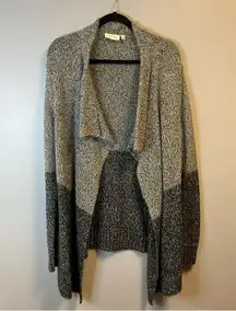 RD Style Cardigan Gray Colorblock Open Front Drape Waterfall Knit Sz L EUC Cozy
