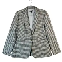 Ann‎ Taylor Glen Plaid One Button Wool Blazer Neutral Tailored Preppy 8 Academia