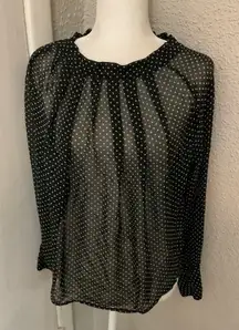 Black/White Sheer Polka Dot Pleat Front Tie Back Closure Top M Cottagecore Twee