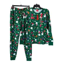 NWT Holiday Lane Women’s Cotton Pajama Set Green With Snowman Size S 2-piece