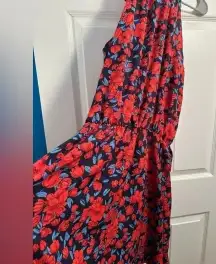 Black and red floral halter dress