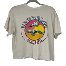 Off-White Malibu Beach Crop Top Shirt J. Galt Women’s Size Medium Seagull Design