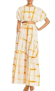 S/W/F Set NEW Sunscape Tie Dye Puff Sleeve Crop Top Maxi Skirt Medium Revolve