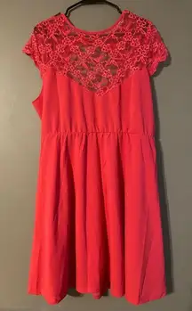 Shein Pink Floral Lace Short Sleeve Cutout Back High Neck Dress 4XL NWOT