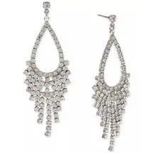 International Concepts Crystal Waterfall Statement Earrings in Silver MSRP $35 N