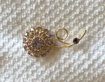 Stunning Vintage Sparkly Flower Brooch W Purple Rhinestones