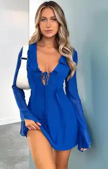 White Fox Boutique Cobalt Blue Falling To Pieces Long Sleeve Mini Bodycon Dress