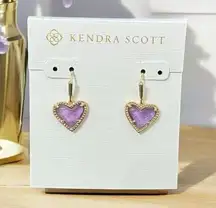 New! Kendra Scott Ari Heart Gold Drop Earrings in Amethyst