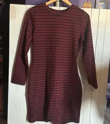 Long Sleeve Bodycon Dress Burgundy Black Stripes Size XL