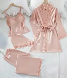 5-Peice Pink Lace Trim Sleepwear Set