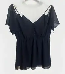 DR2 Black open back cold shoulder chiffon top Size Large‎
