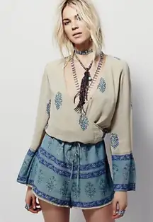 Free People Boho Janpath Long Sleeve Shorts Romper Lightweight Floral Size XS