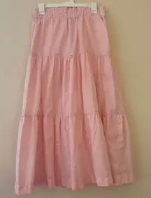 Handmade Pink Gingham Tiered Maxi Skirt Elastic Waist Cottagecore Prairie XS S