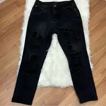 Nasty Gal Faded Black Jeans High Waist Destroyed 14