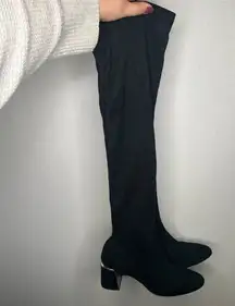Zara Basic | 41 Black Over the Knee Boots‎ with Block Heel and Pull-On Style