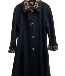 Vtg Womens Wool Black Leopard Coat Size 14 Petite Luxury Cheetah Made in Russia