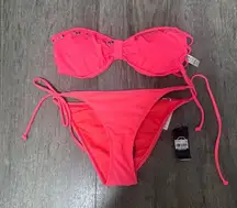 NWT VS pink neon coral studded strapless bikini