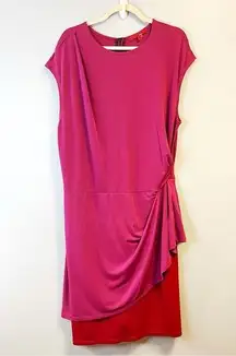 Narciso Rodriguez Design Nation Dress Pink & Red Two Tone Midi Draped Sz XL EUC