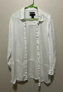 Tahari White 100% Linen Button Down Blouse – Size Large
