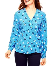 TALBOTS Flowers & Dots Poet Sleeve
Wrap Top Size L New with Tag MSRP $89