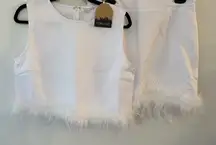 Skirt & Top Set Main Strip 2 Piece White Feather Trim SizeLarge NEW Wedding Bach