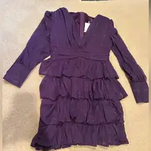 Tiered V Neck Purple Dress