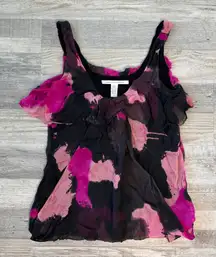 Diane Von Furstenberg pink black silk sleeveless ruffle top size 8 N10