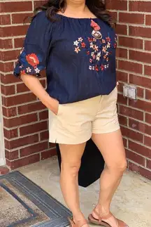 Navy Embroidered Top - M