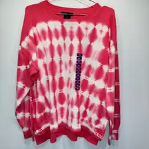 Design History New Hot Pink and White Tie Dye Cotton Blend Lightweight Sweater