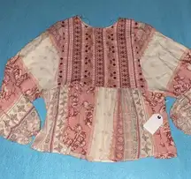 COCO + JAIMESON patchwork embroidered style blousy long sleeves NEW size S