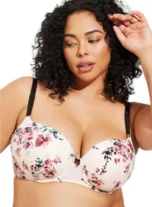 Torrid 44G Bra Ivory Floral Lightly Lined T-Shirt Bra Black Adjustable 1786