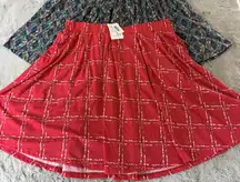 NWT 2 LuLaRoe Madison Skirt 3XL Red White Plaid‎ Print Floral Cottagecore Soft