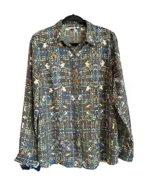 Cabi #129 Long Sleeve Button Down Shirt size Large Sheer Festival Blouse Womens