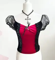 Red Velvet Puff Sleeve Top Victorian Gothic Romantic Vampire Whimsigoth Small