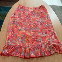Sigrid Olsen Sport Large Pink Floral Midi Length Ruffle Hem Rayon Side Zip Lined