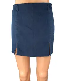 Zara Blue High Waisted Front Slit Zip Mini Straight Pencil Denim Skirt Skort MN