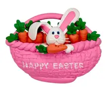 Vintage Happy Easter Bunny‎ Carrot Basket Pin Brooch Holiday Spring Jewelry Pink