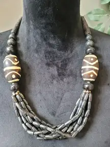 Vintage Statement Choker Layered Beads Artisan Crafted Boho Festival Retro