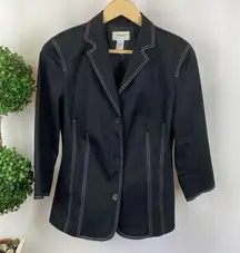 Neiman Marcus Black Ribbed Long Sleeve Button Up Blazer Jacket 6