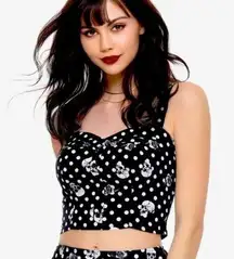 Hot topic Black & White Polka Dot Skull & Rose Girls Crop Tank S M