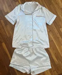 White Linen Pj Button Up Top and Shorts Set