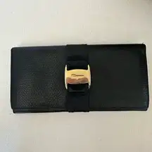 Salvatore Ferragamo Vara Knot Lizard Wallet black with Gold Logo Vintage